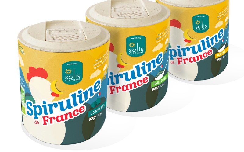 Nouveaux emballages en boîte pour notre spiruline en vente dans le réseau Biocoop