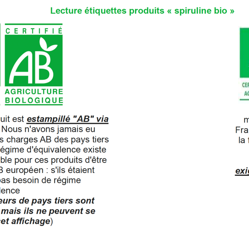 Lecture étiquettes produits « spiruline bio »